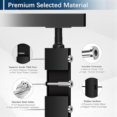 Complete Set Cable Railing Post Kit, 2 Pack Level 36" 1 Level Posts Kit-2 Pack