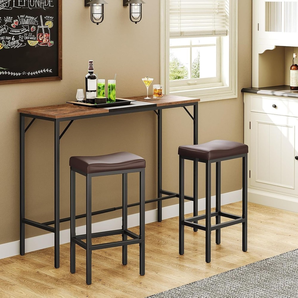 Comfortable Brown & Black Saddle Stools - Set of 2, Perfect for Kitchen & Dining