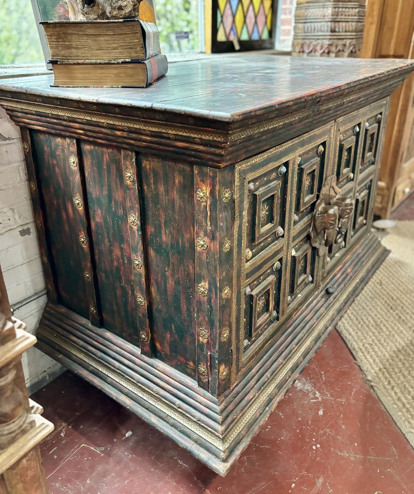 Mughal Style Storage Cabinet with Brass Elephant Head Pulls, 58" Wide