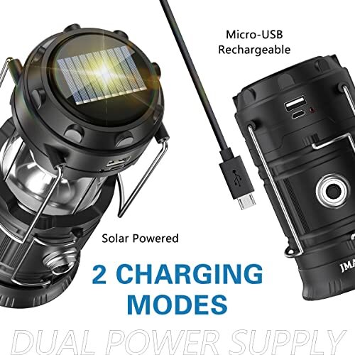 Solar Powered Camping Lantern, Flashlights Charging for Phone, USB Rechargeable