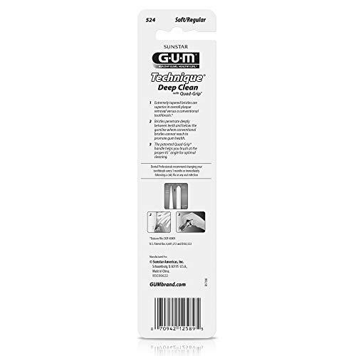GUM Technique Deep Clean Toothbrush with Quad-Grip Handle, Full Soft Bristles,