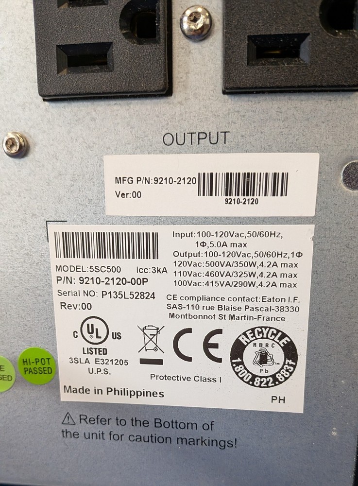 Eaton Uninterruptable Power Source S/N# SSC500