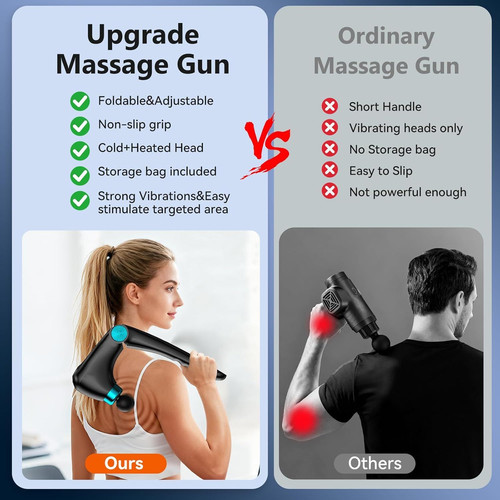 Folding Massage Gun with Heat & Cold Therapy, Back & Deep Tissue Black