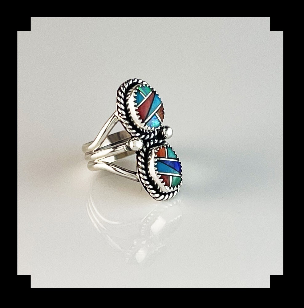 Double Stone Inlay Ring Size 6 3/4