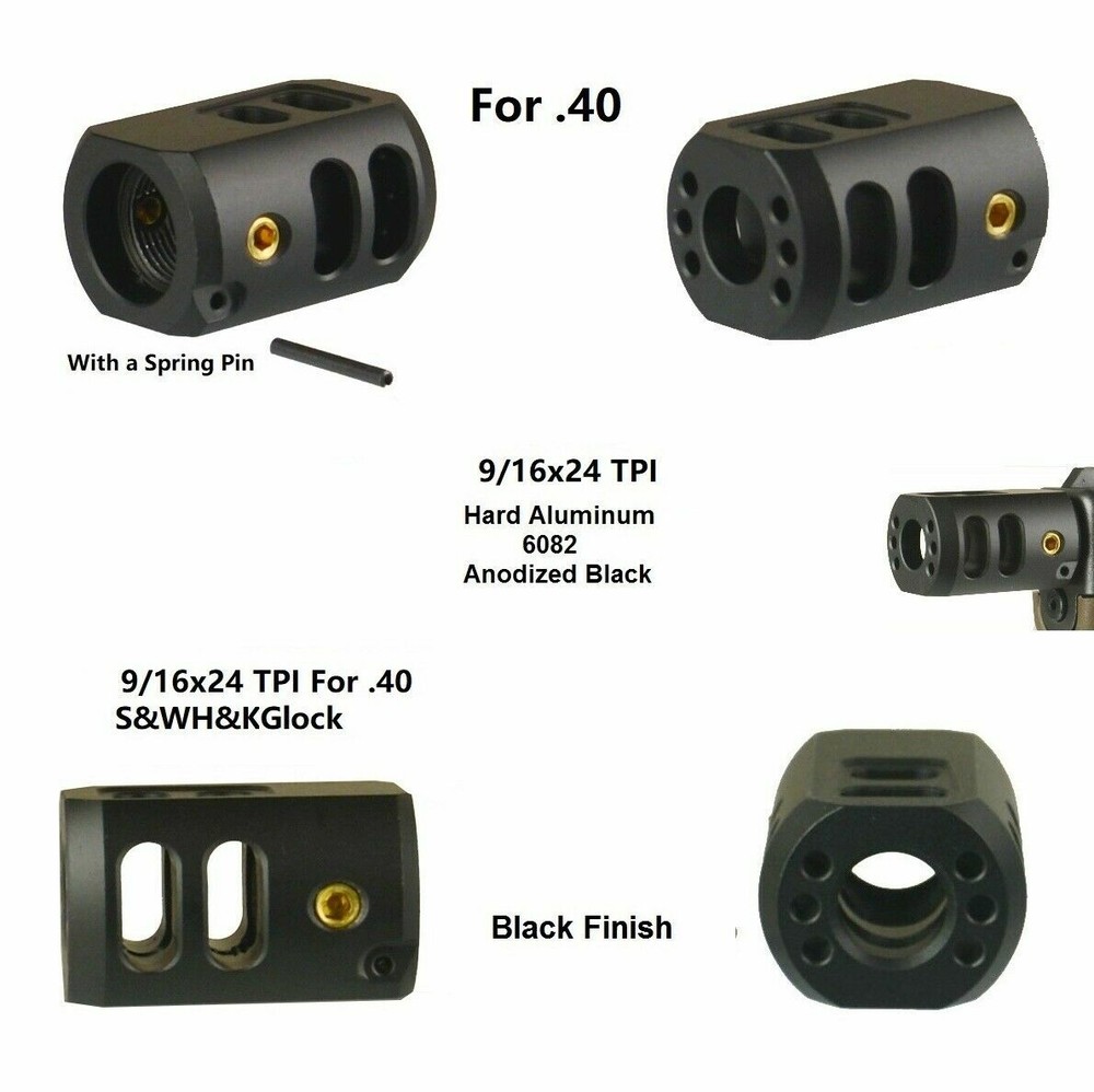 9/16x24 TPI Thread Muzzle Brake Compensator Anodized Color For .40