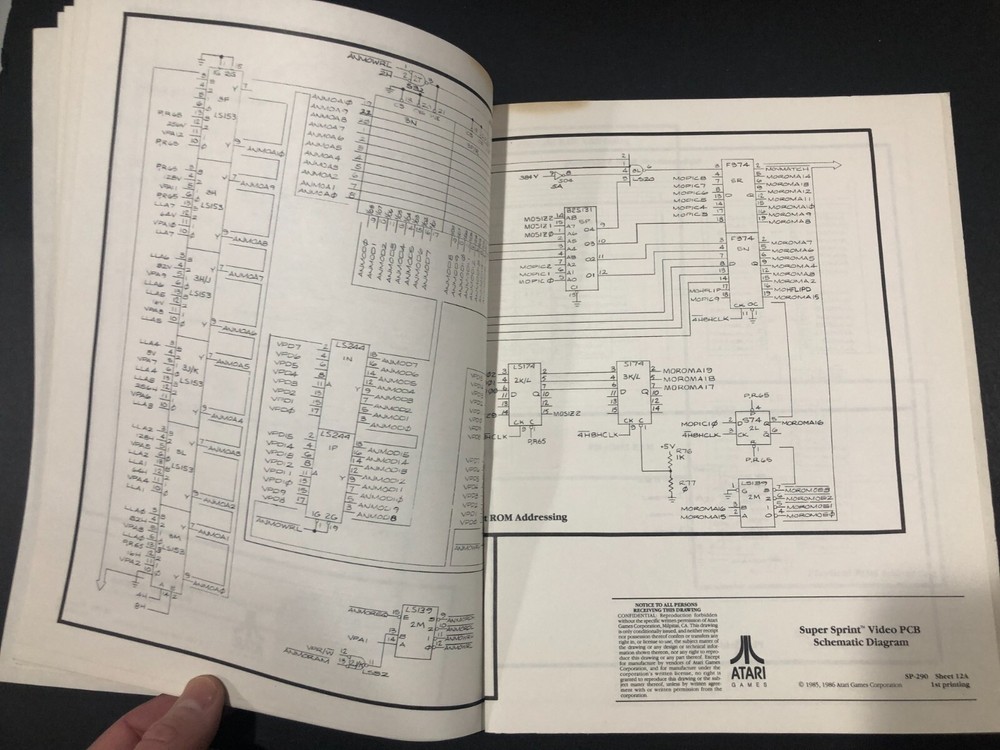 Atari Super Sprint Schematic Package Supplement to Operators Manual