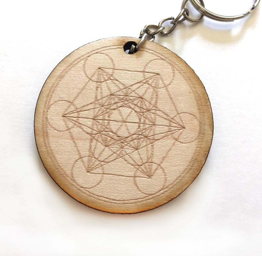 Laser engraved 2” Metratrone’s Cube Crystal Grid Key Chain
