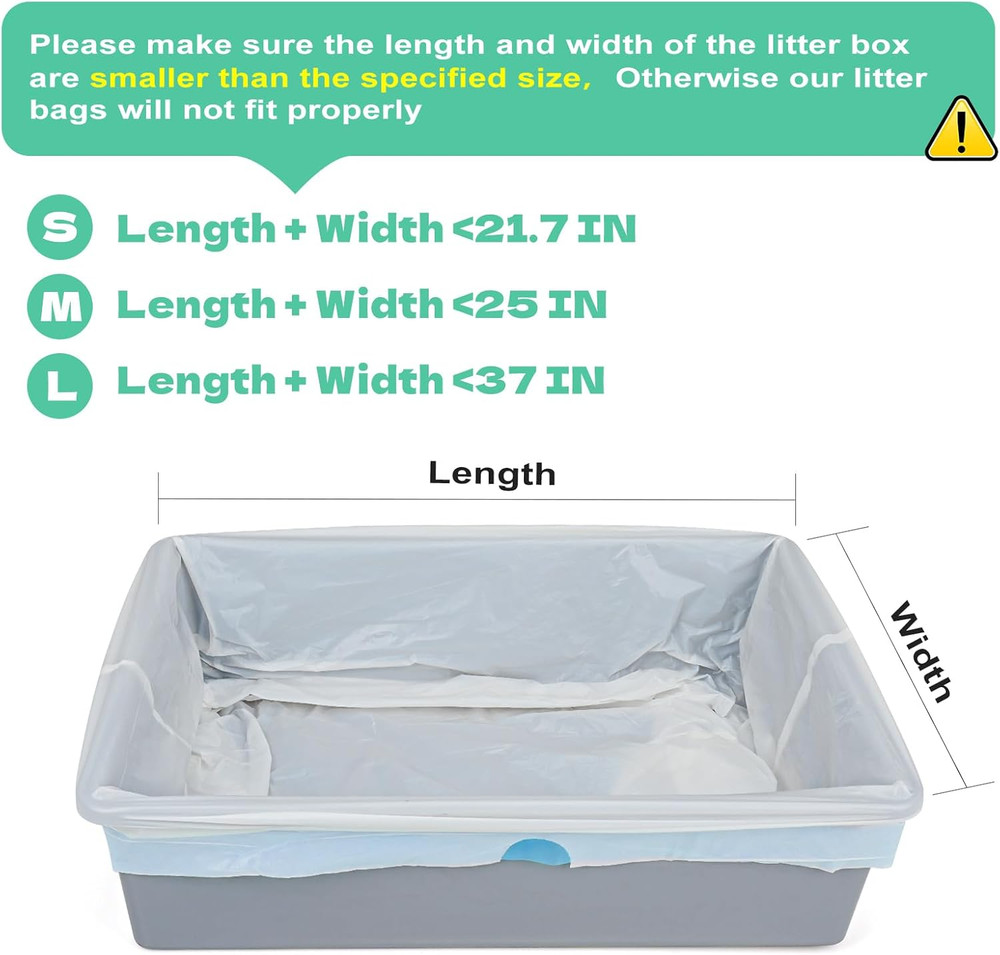 120 Count Cat Litter Box Liners for Drawstring Closure, Heavy Duty Leak-Proof, T