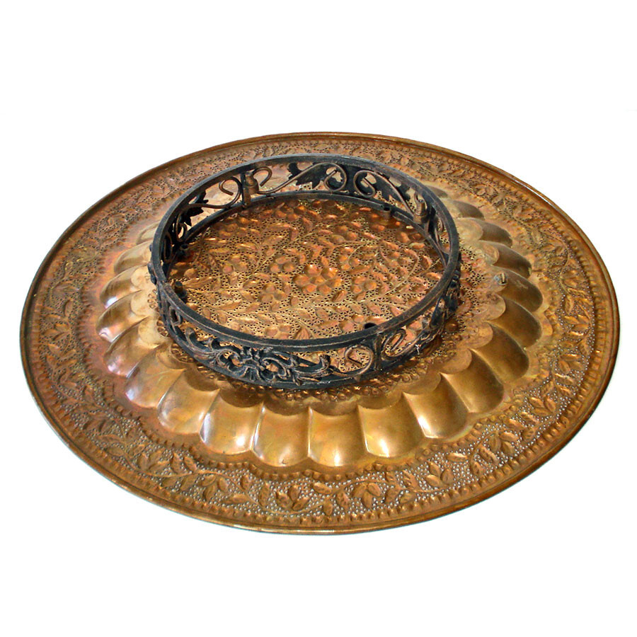 Solid Copper Embossed Patio Bistro Table Wrought Iron Base