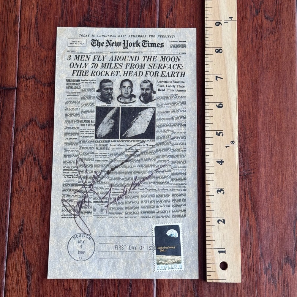 APOLLO 8 * JSA * Crew Autograph MOON Mini Newspaper FDC * Bill William Anders