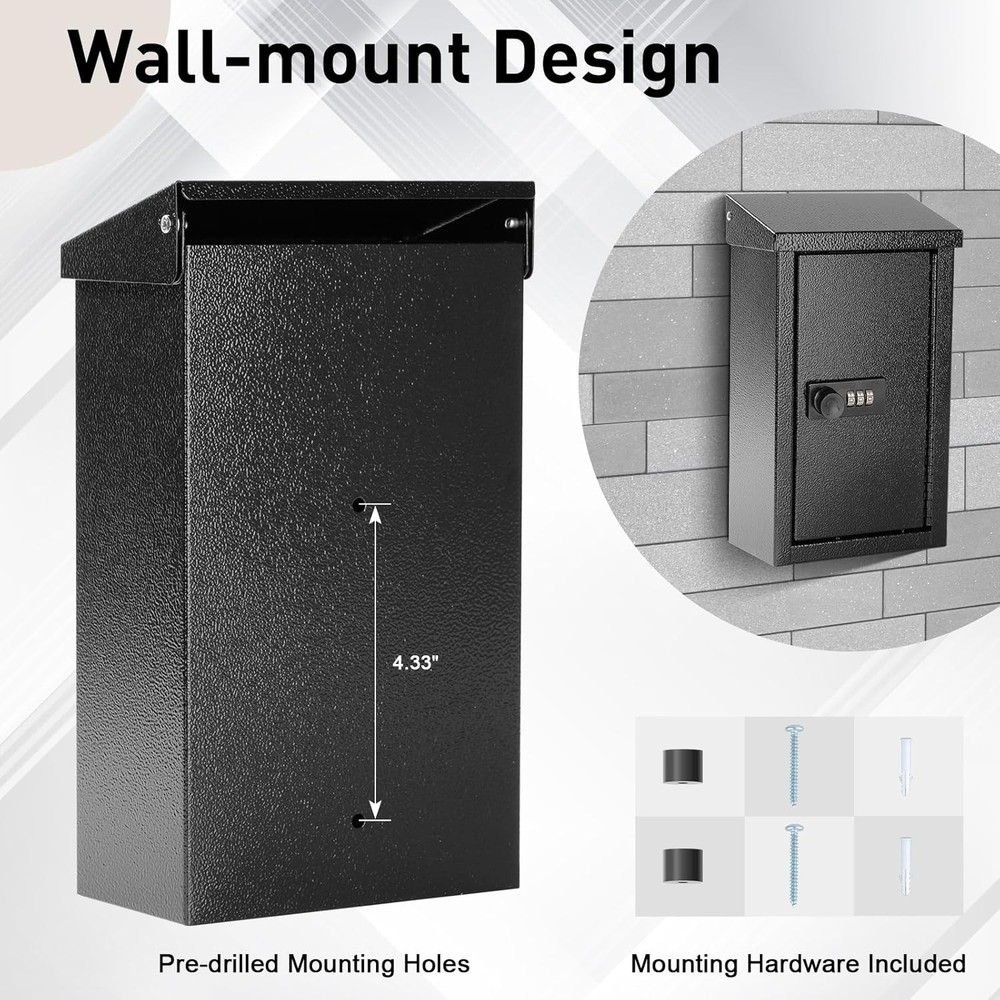 xydled Wall-Mounted Key Drop Box with Combination Lock, Lock