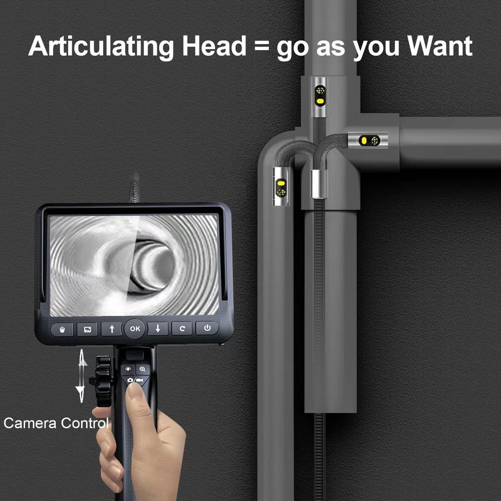 Advanced 1080P Dual Lens Articulating Endoscope with 5" Display & Flex Cable