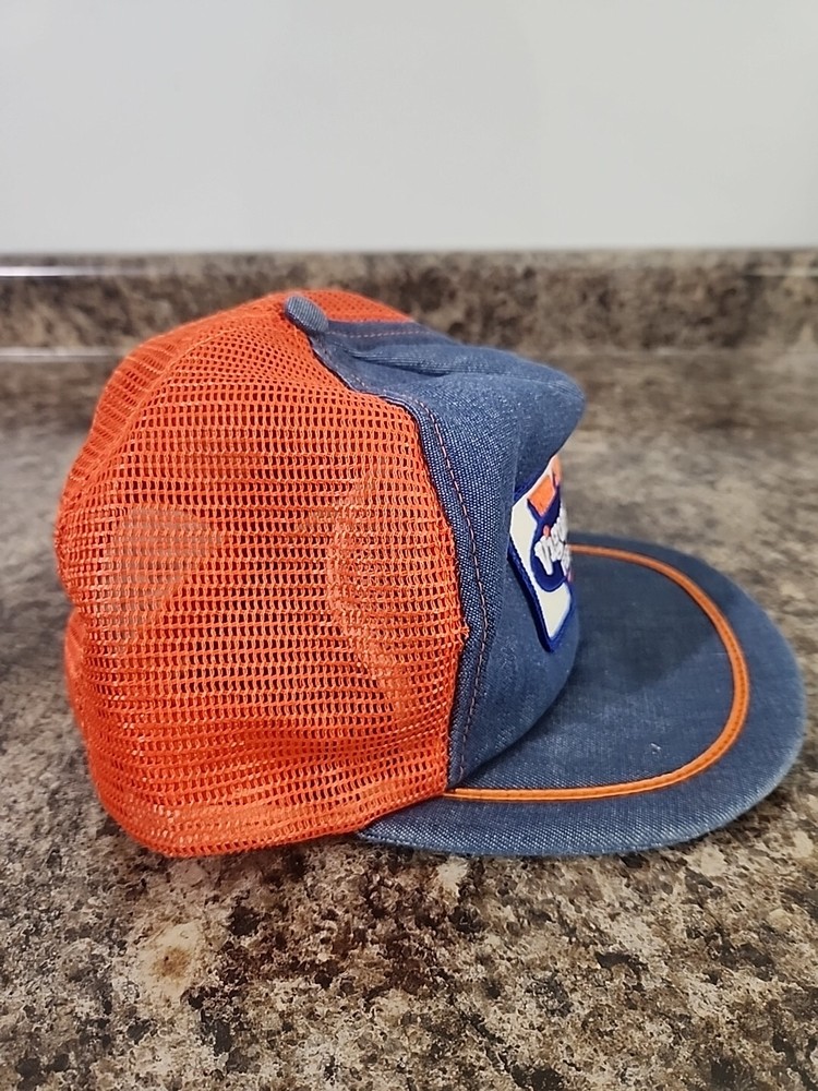 Vtg Vigorena Feeds Snapback Trucker Hat Mesh Patch Orange Denim