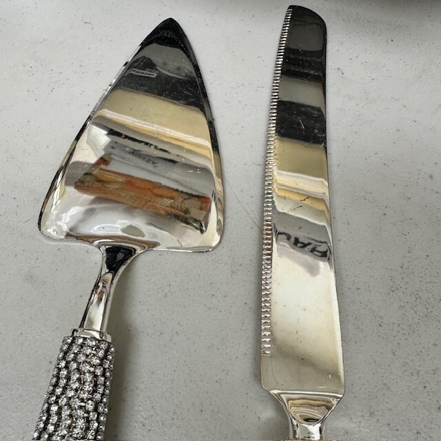 Imperfect Rhinestone Handle Wedding/Party Cake Knife Cutting Serving Set