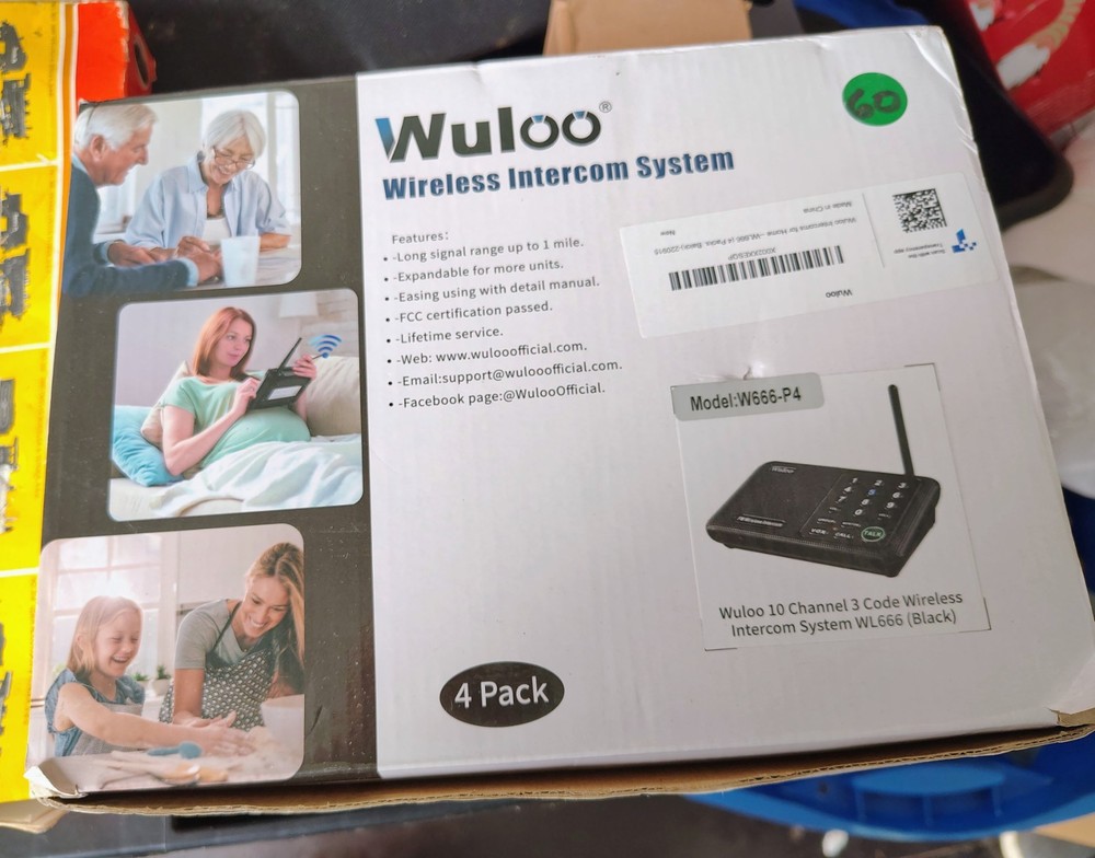 4 Pack Wuloo Intercoms Wireless for Home 5280 Feet Range 10 Channel 3 Code Black