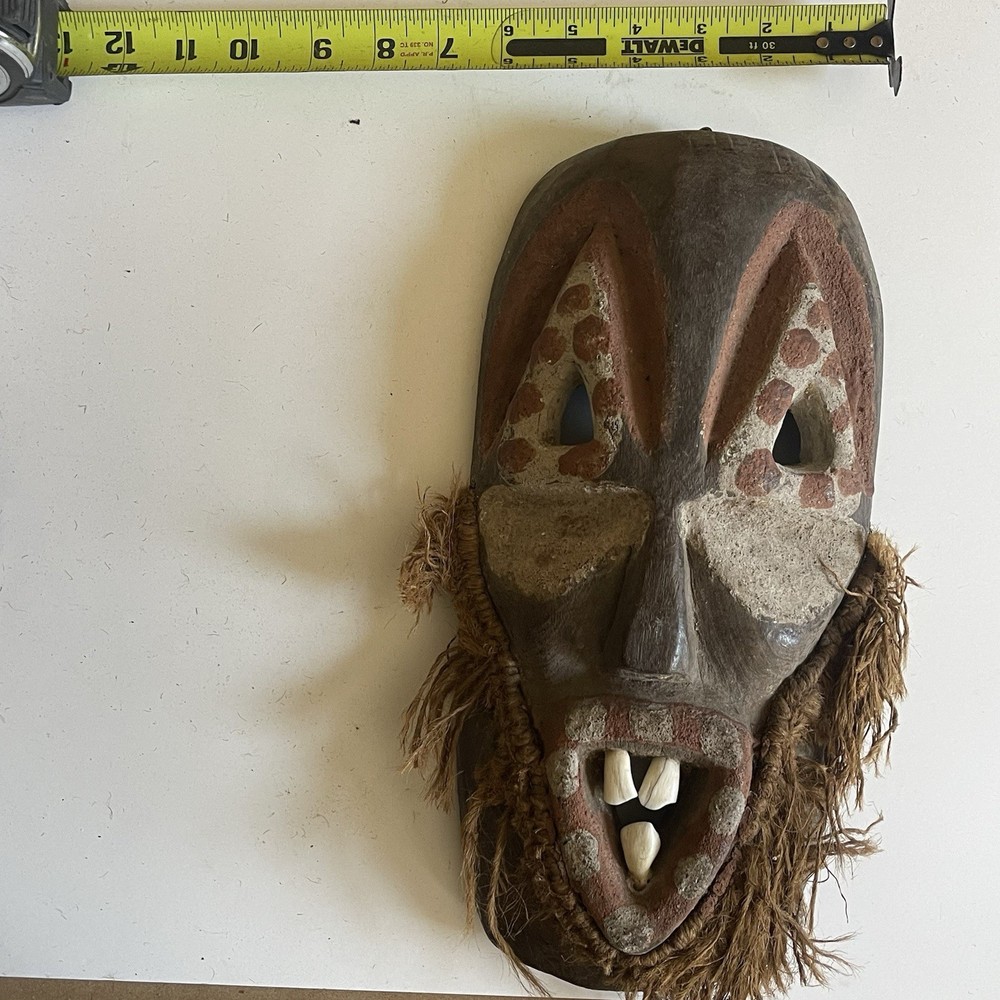 Luba-Warega (Lega) Mask - DRC Congo - Animal Teeth & Raffia - 13"