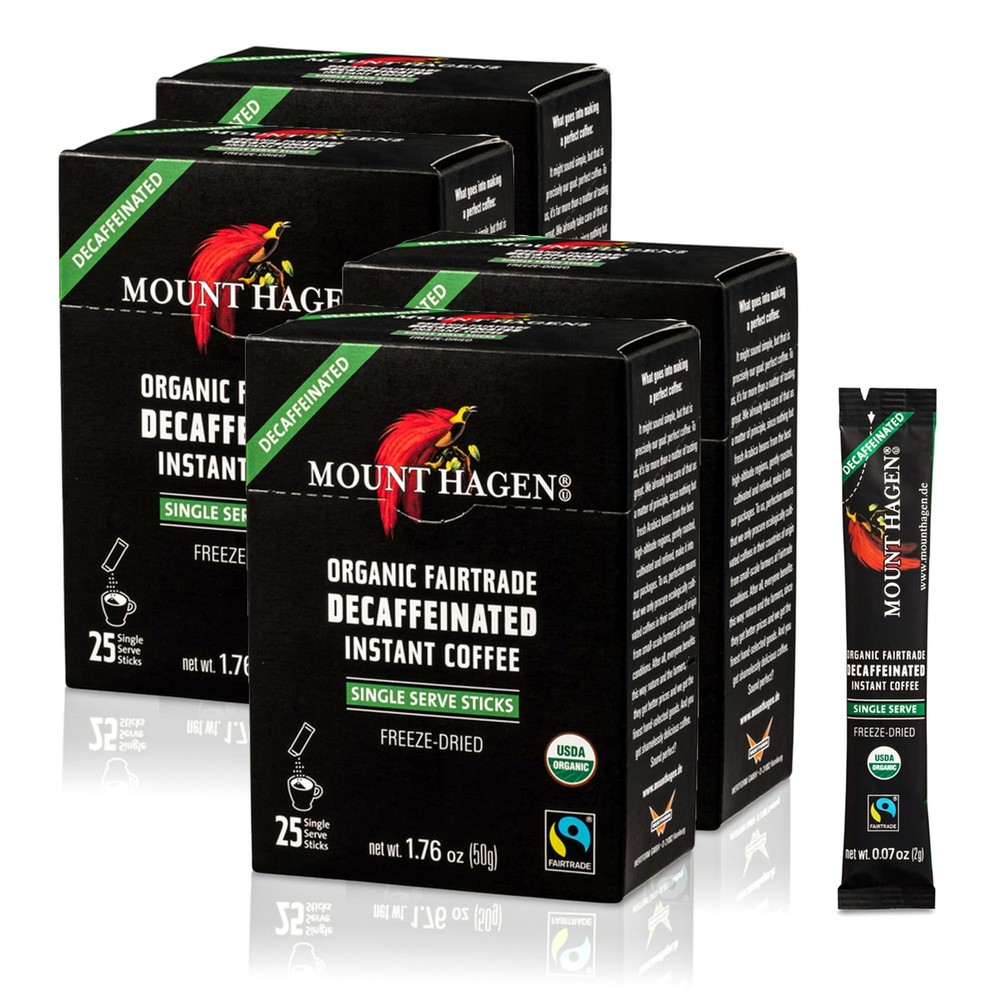 Mount Hagen 25 Count Single Serve Instant Decaf Coffee Packets - 4 Pack |