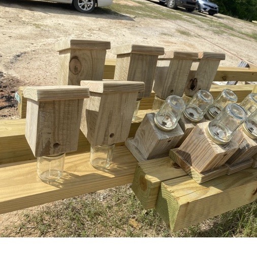 Set Of 2 Carpenter Bee Traps Handmade w/jars