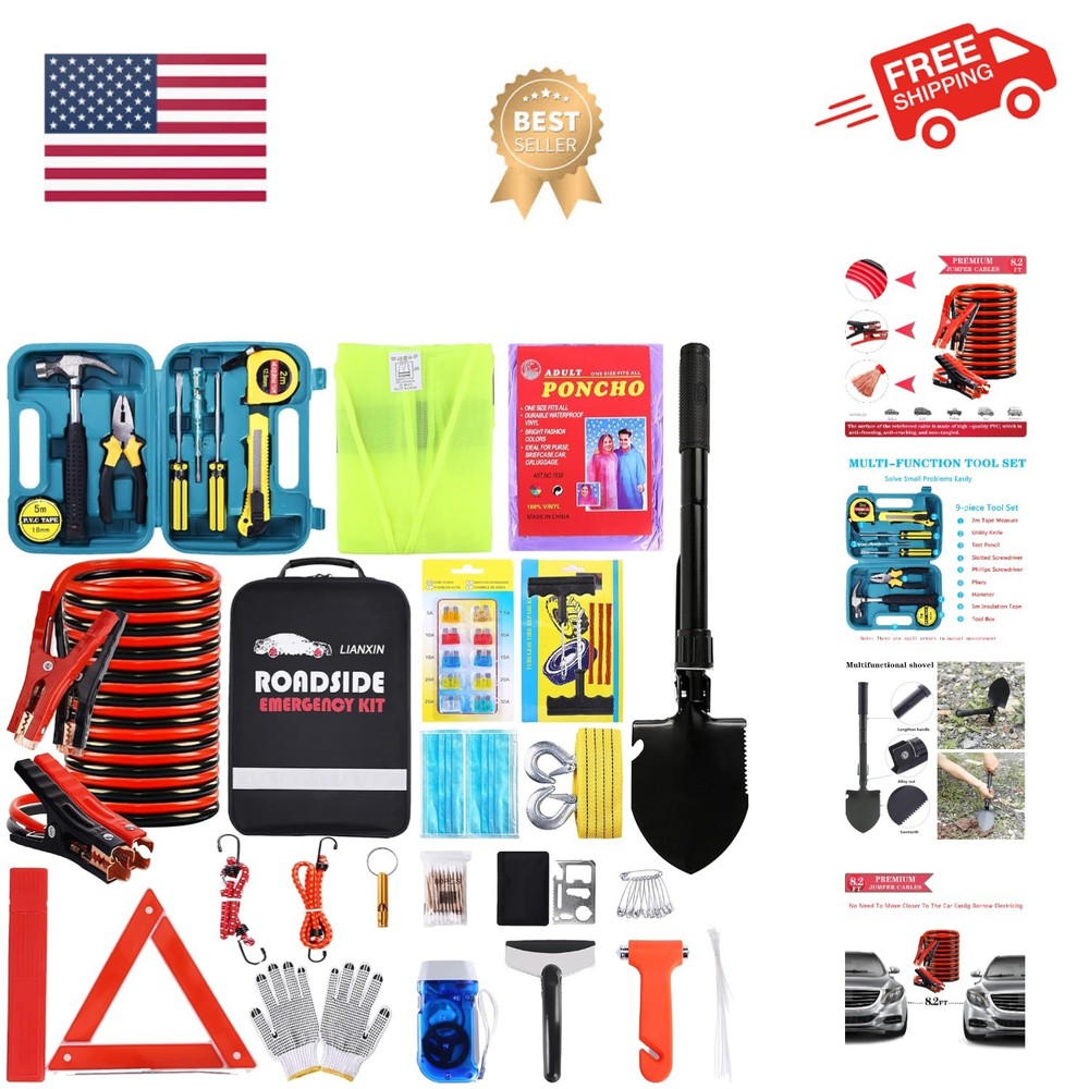Roadside Emergency Car Kit-Safety Car Kit Car Emergency Kit with Jumper...