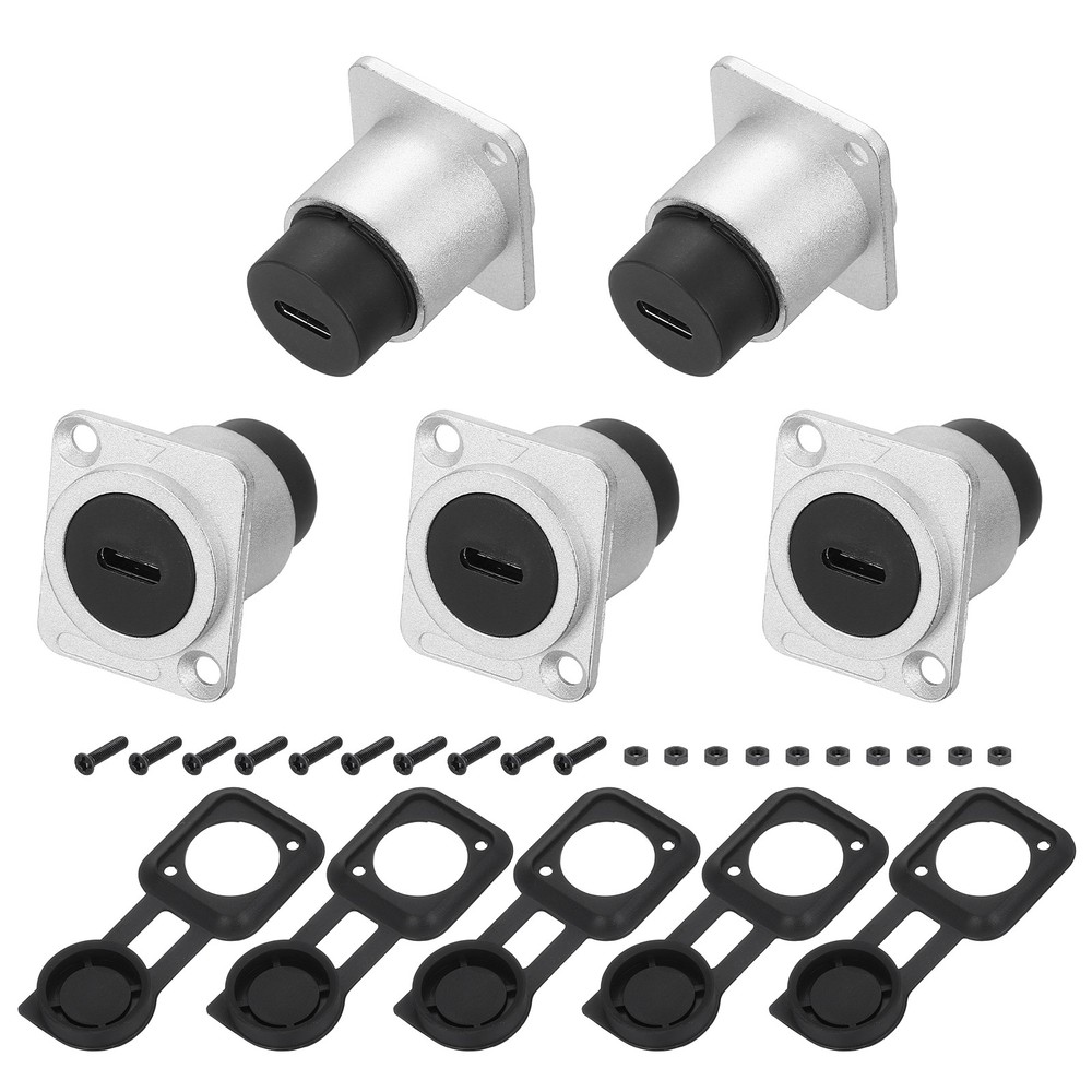 5Pcs Type C Panel Mount Coupler, D-Type USB C Pass Through 10Gbps Silver