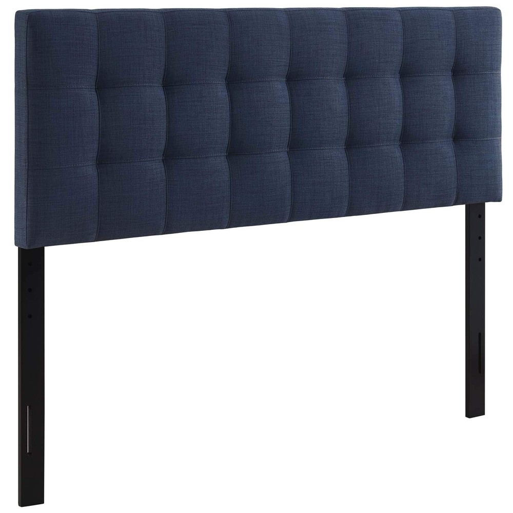 Navy Upholstered Full Headboard Tufted Adjustable Height Elegant Design