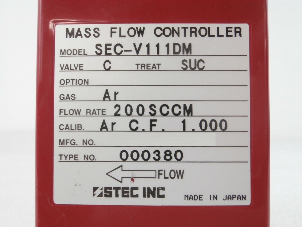 STEC SEC-V111DM Mass Flow Controller MFC SEC-V100 200 SCCM Ar Working Surplus