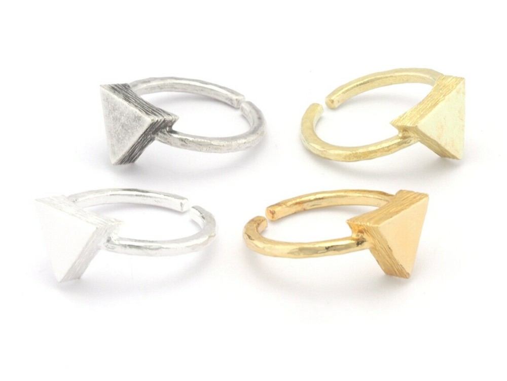 Triangle Brushed Edge Ring Adjustable Silver,Raw Brass,Shiny gold-silver 4724