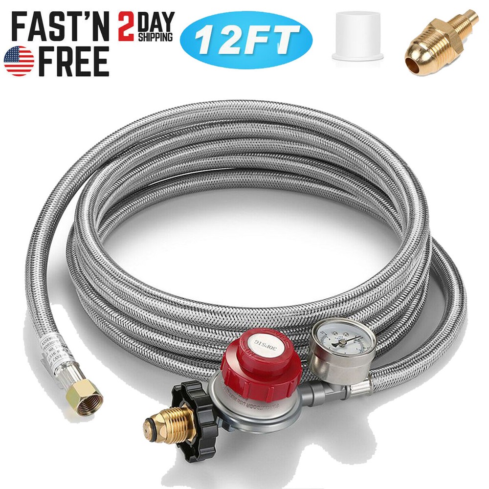 12 ft High Pressure Adjustable Propane Gas Regulator with Braided Hose Indicator