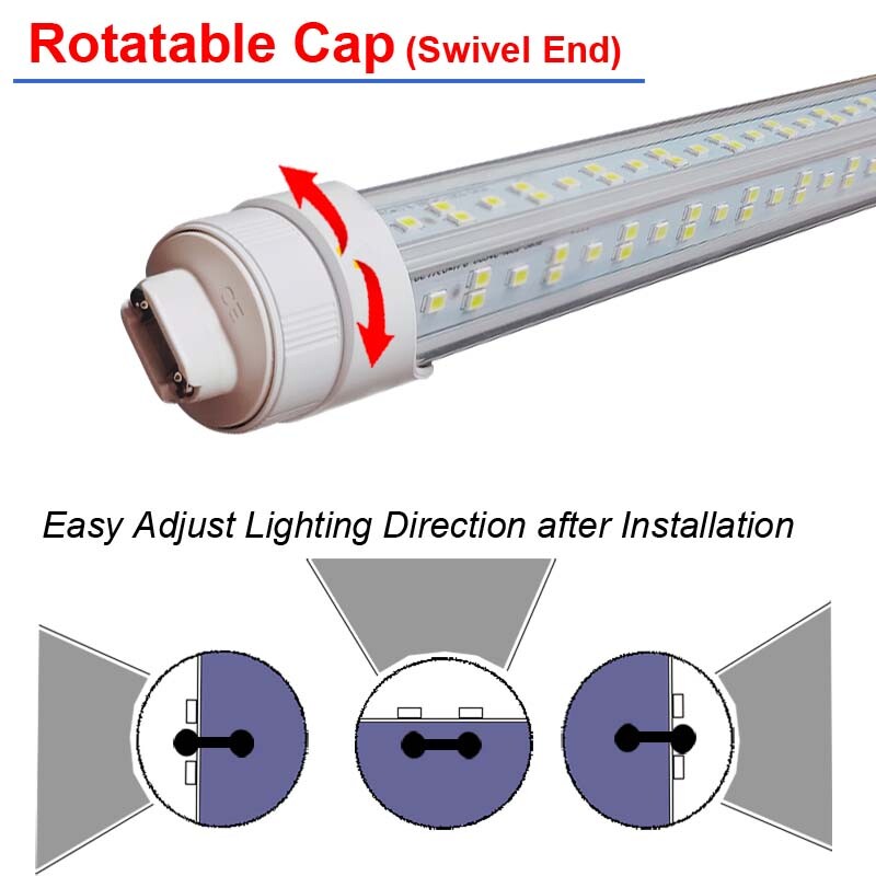 8FT LED Tube Light Bulbs HO Base T8 Rotatable 144W R17D 8 Foot LED Shop Light