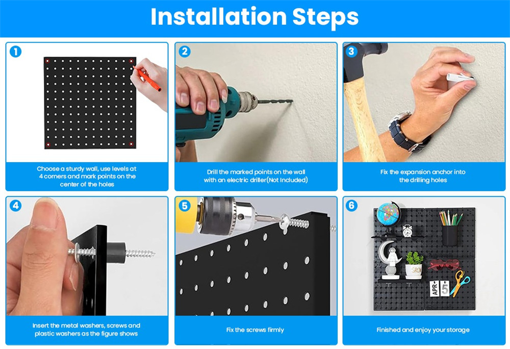 4 Pack Metal Pegboards Black Peg Boards Wall Organizer Panel Storage Hanger Tool