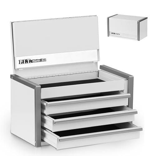 Mini Tool Box, Portable 3 Drawer Steel Stackable Tool Box with 3-Drawer White