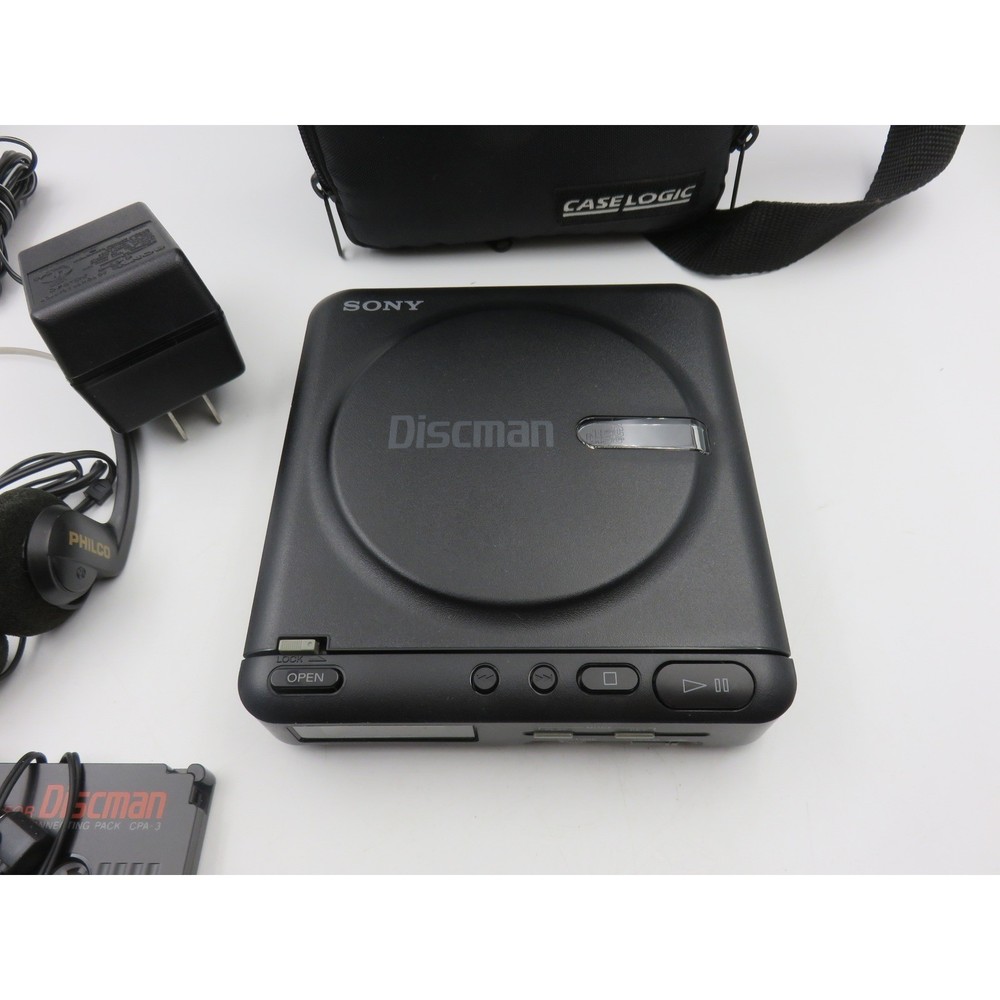 Vtg Sony Discman Portable CD Player Bundle AC Cassette Adapter Case Logic D-2