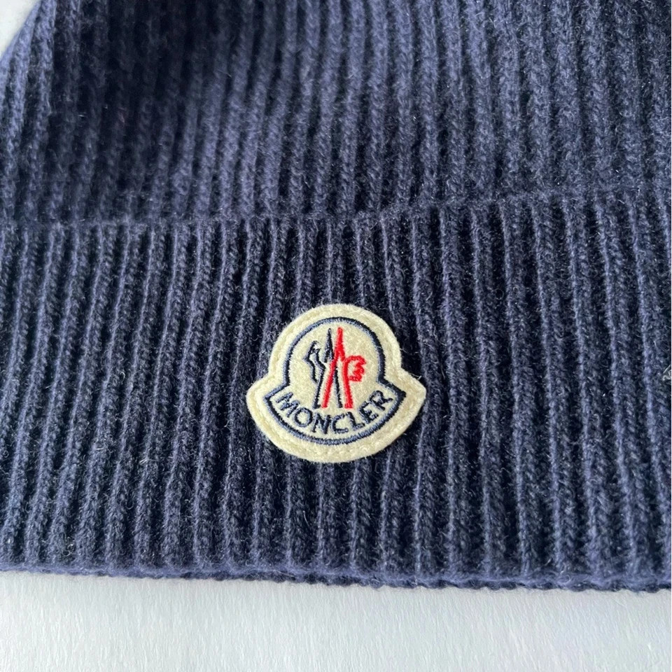 Moncler Wool Beanie Navy Blue hat