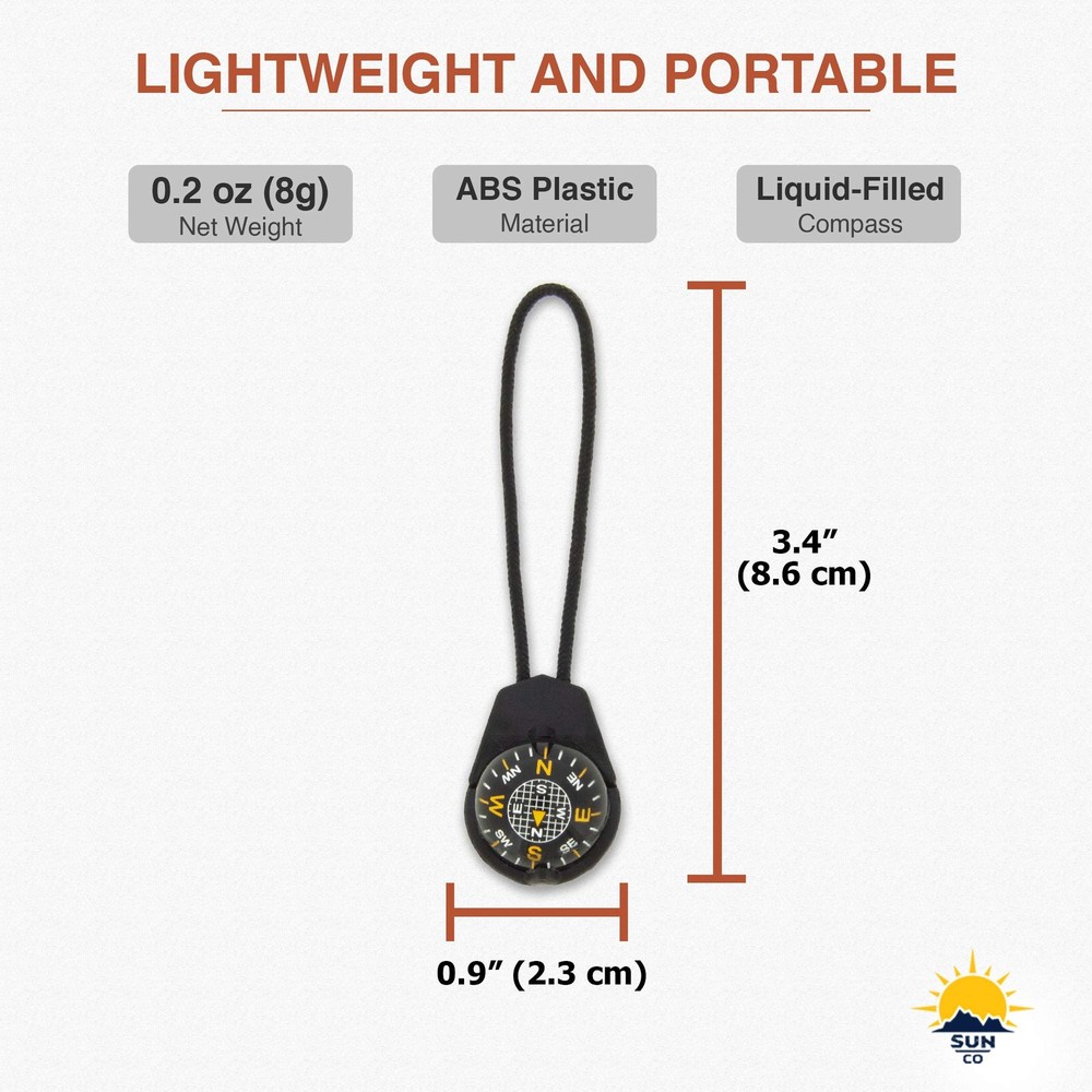 Sun Company ZiprComp - Micro Ball Compass with Lanyard | Zipper Pull Compass...