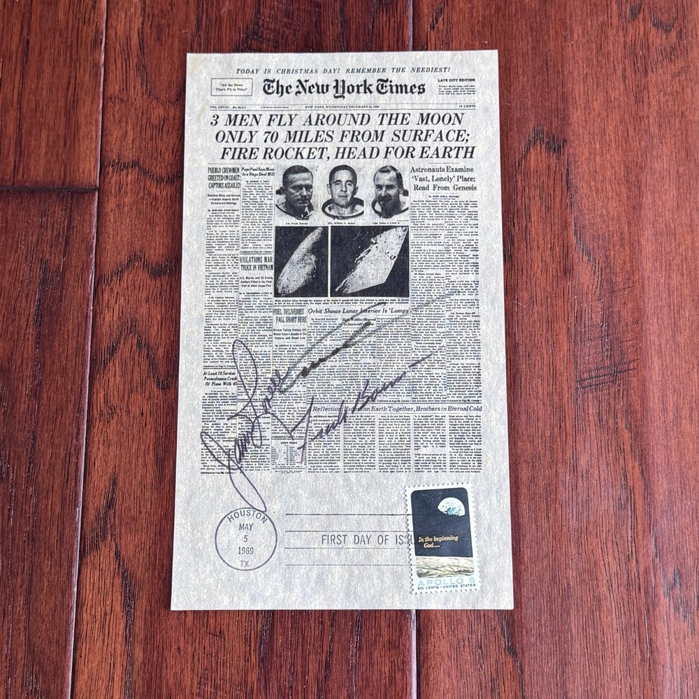 APOLLO 8 * JSA * Crew Autograph MOON Mini Newspaper FDC * Bill William Anders