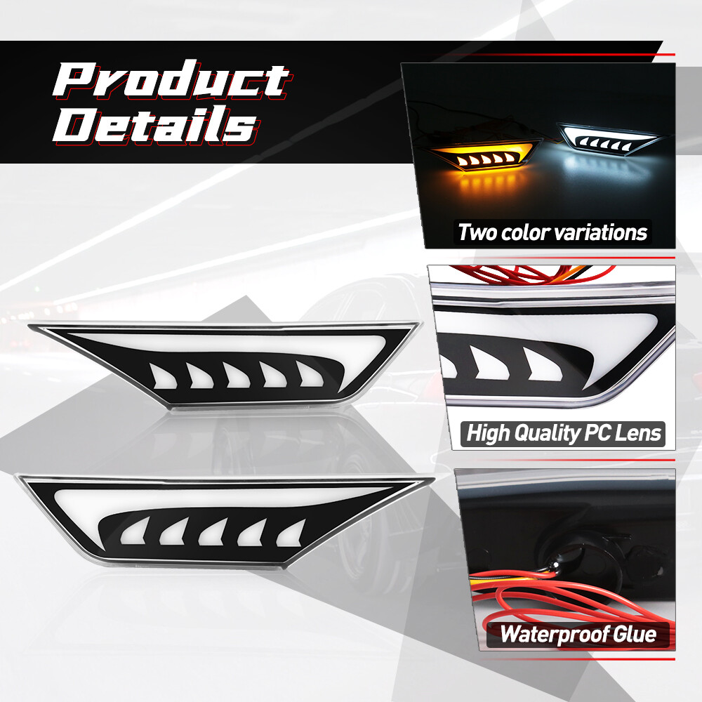 2x Switchback Sequential LED Side Marker Light Turn Signal For Honda Civic 16-21