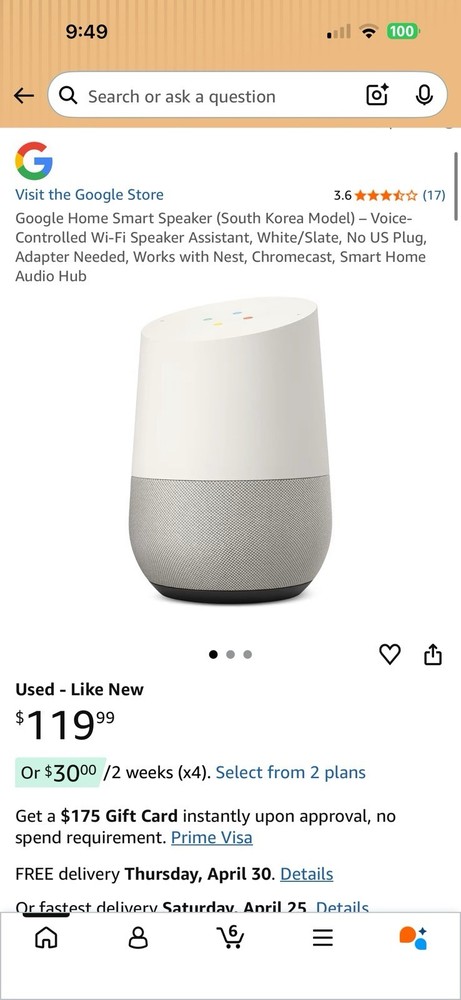 Google Home Smart Assistant - White Slate (US)