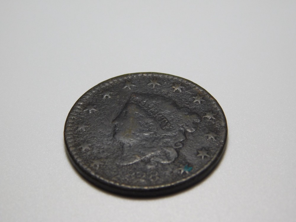 OLD US COPPER COINS 1828 CORONET HEAD LARGE CENT