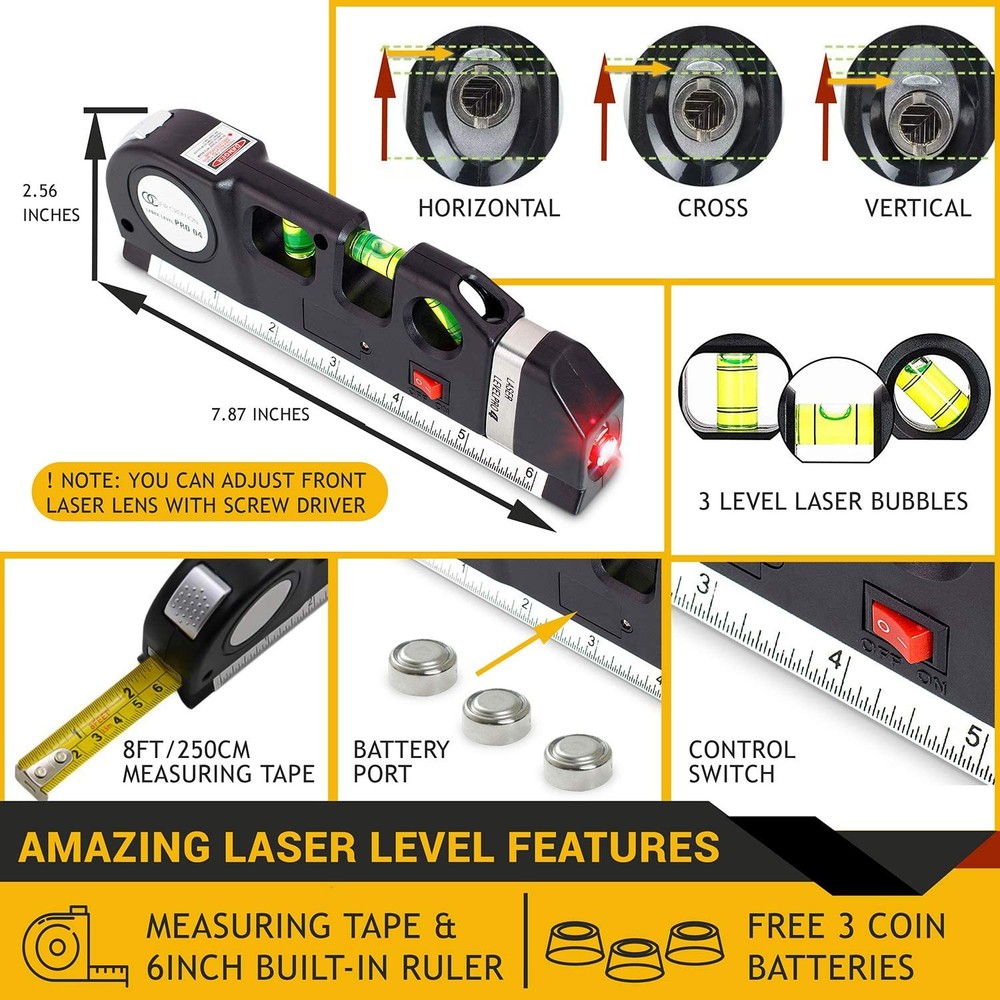 Ofircreation Stud Finder & Multifunction Device (Laser Level Black and Orange