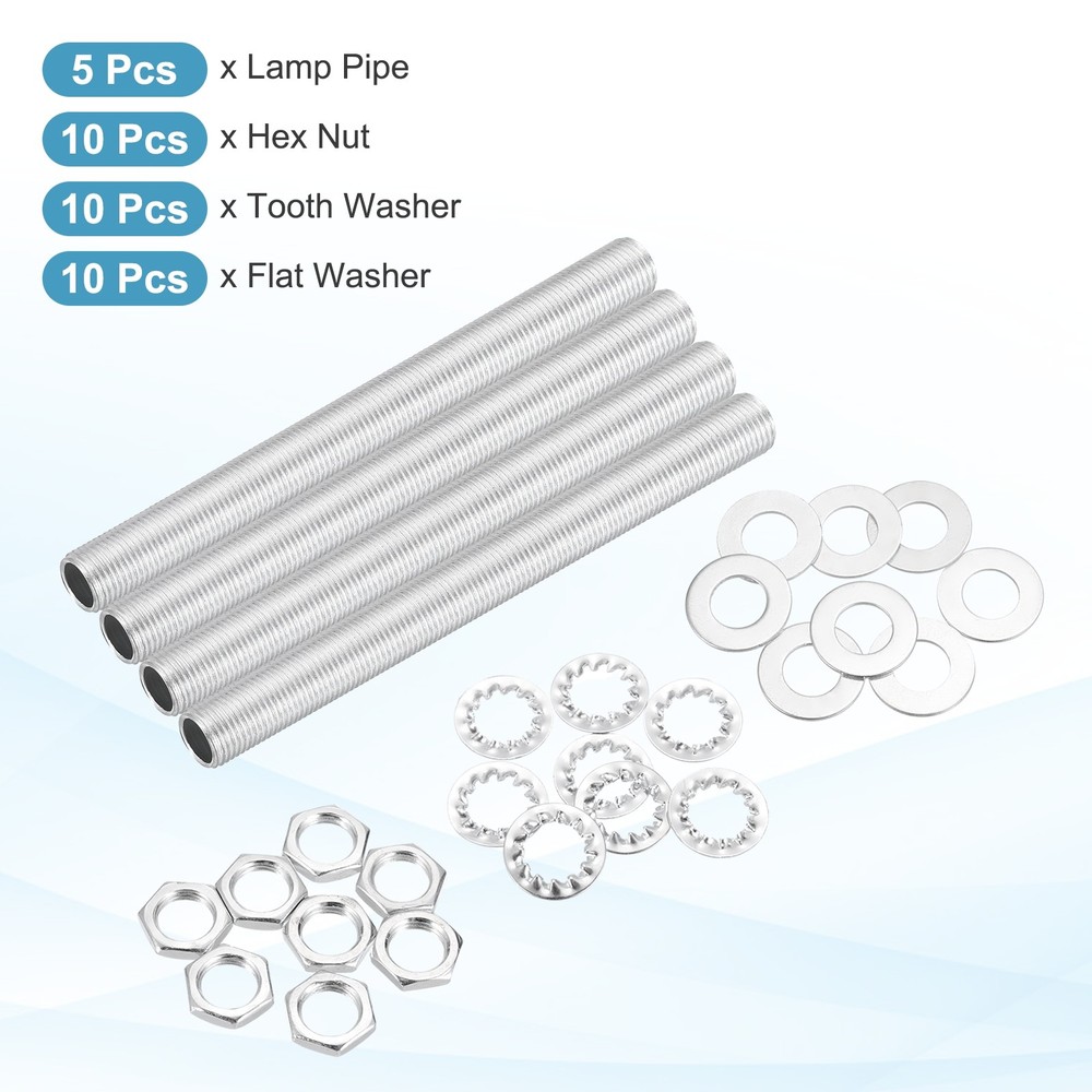 35Pcs 4.7" M10 Lamp Pipe Kit with Lock Nuts Washers for Assembly, Silver