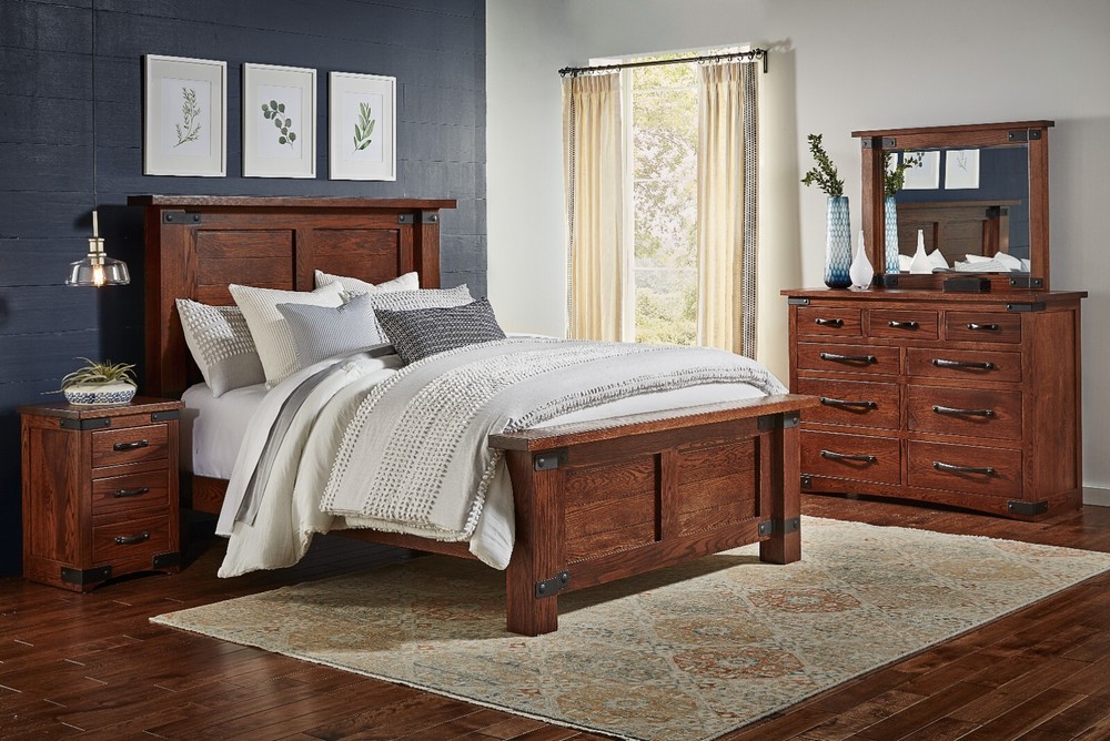 Amish Rustic 4pc Bedroom Set Solid Wood Industrial Metal Made to Order