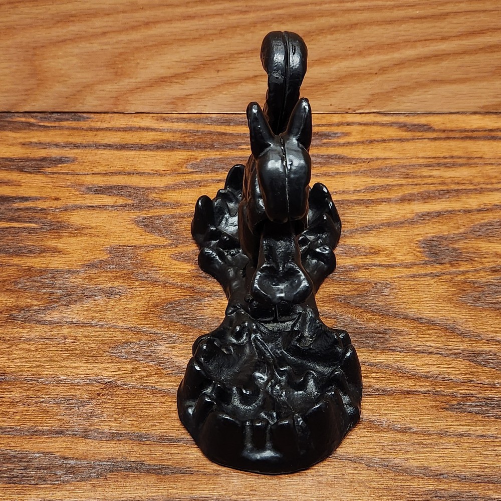 Vintage Black Squirrel Nutcracker on Tray with Tail Handle Non-Metallic Alloy