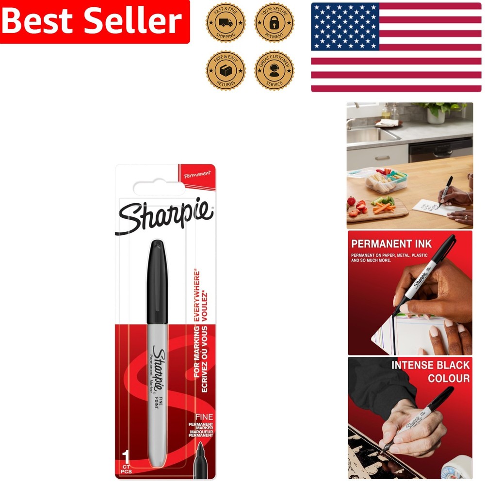 Single Fine Point Black Marker - Permanent Ink for Metal & Plastic Surfaces