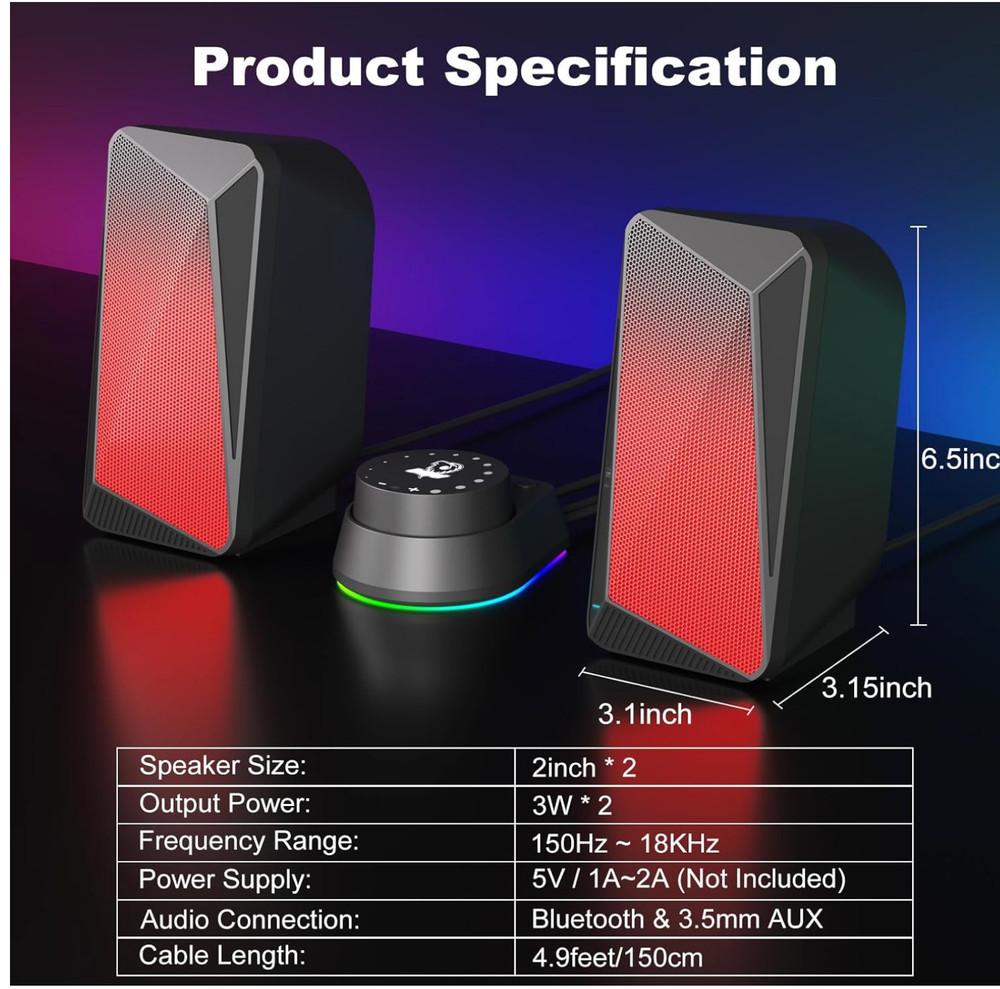 2.0 Bluetooth Computer Speakers, USB Powered & 3.5 mm AUX PC Speakers with Easy-