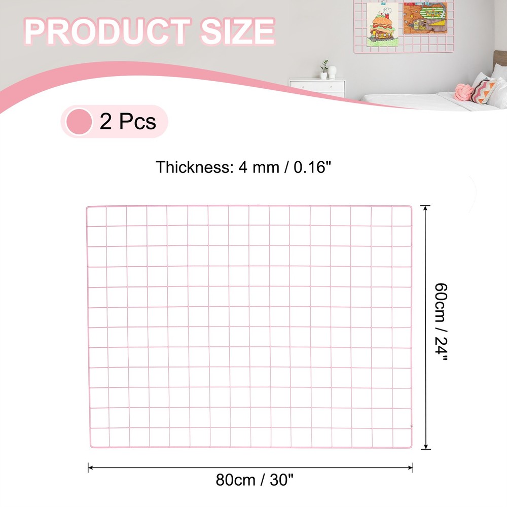 31.5"x24" Wire Grid Panel, 2 Pack Wall Grid Decorative Board Photo Display Pink