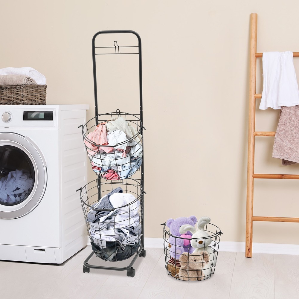 3 Tier Rolling Laundry Hamper with 3 Removable Wire Basket & 4 Universal Wheels