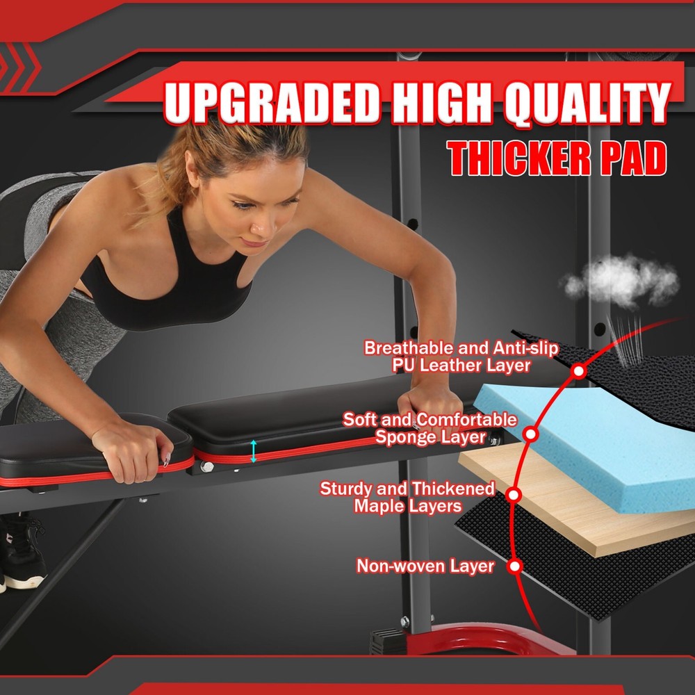 Adjustable Weight Bench Set with Squat Rack, Leg Developer & Preacher Curl Pad-⭐