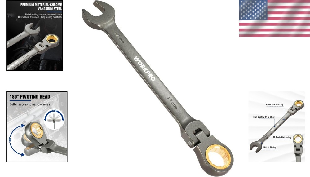 Precision 17mm Ratcheting Combination Wrench | Nickel Plated & Versatile