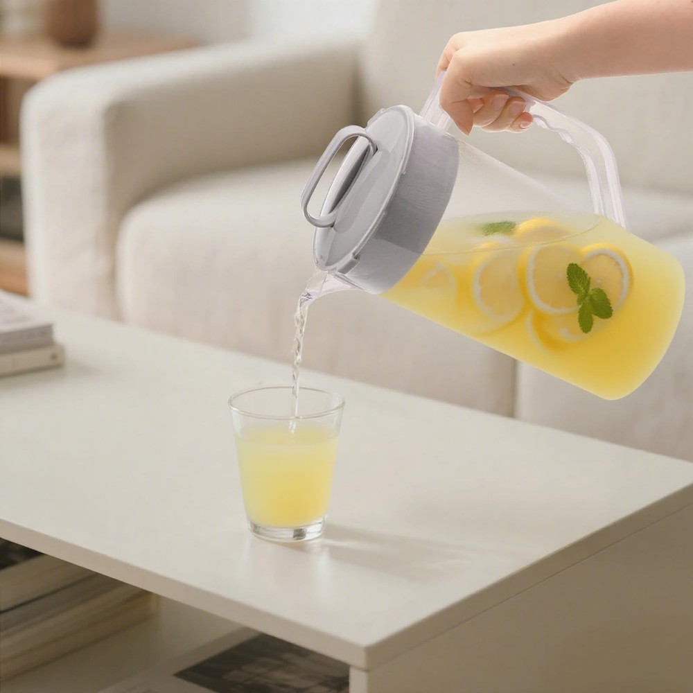 2 Pack Mixing Pitcher for Drinks 2 Quart/ 64oz Plastic Water Pitcher with Lid...
