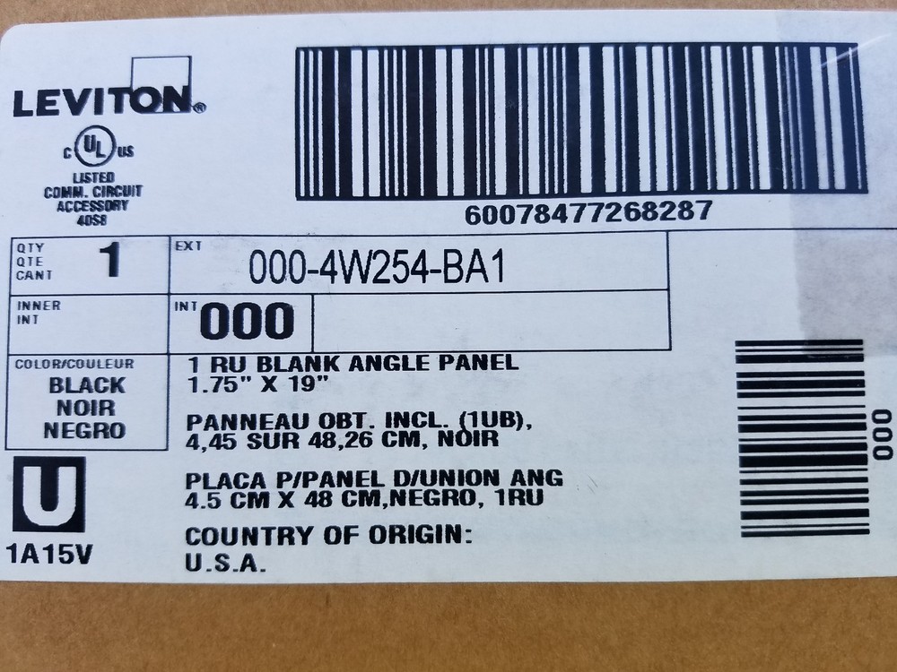 4W254-BA1 Leviton Recessed Angled Blank Panel Insert 1RU - QUANTITY OF 9